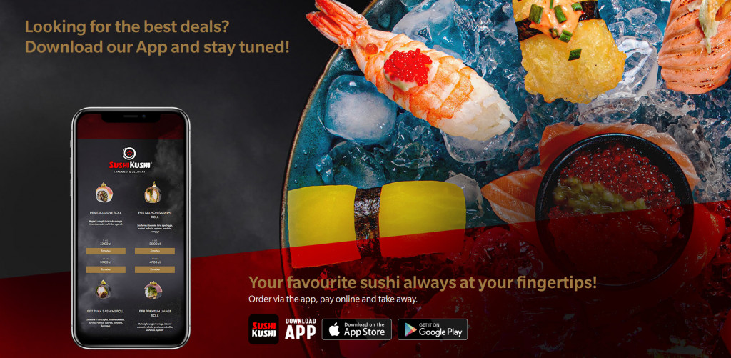 example promotion of food delivery app on Sushi Kushi website