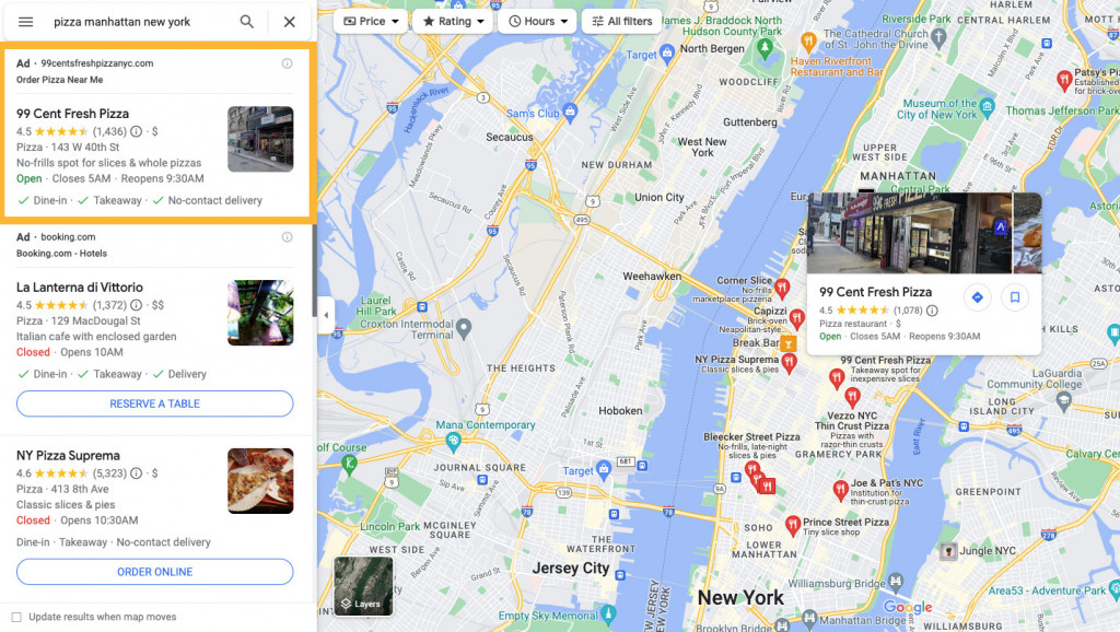 Google ads for restaurants - Google Maps ad format