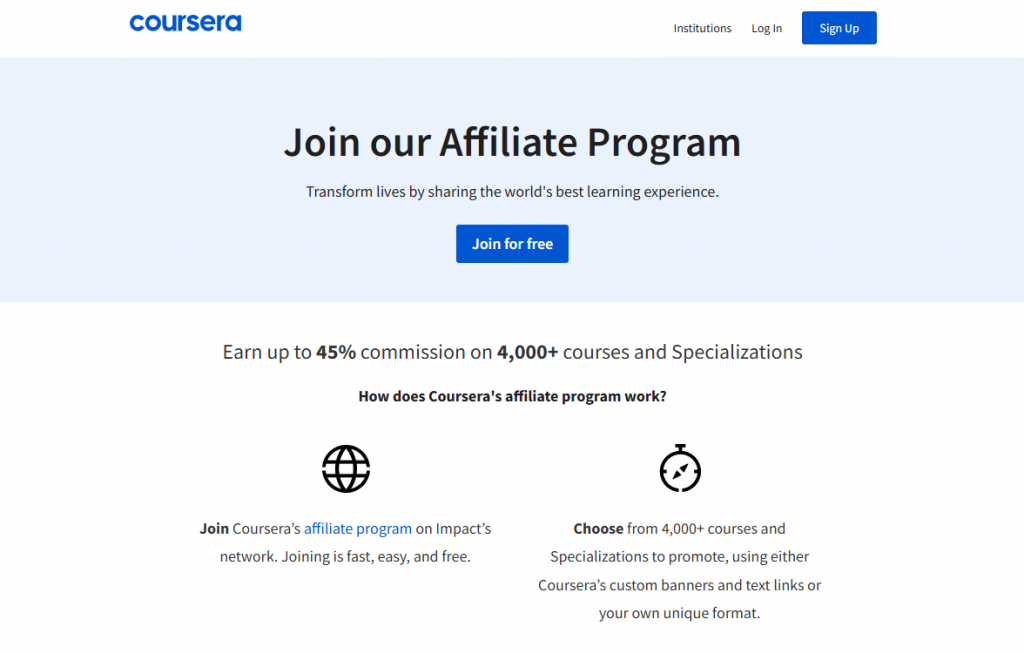 saas affiliate programs - Coursera 